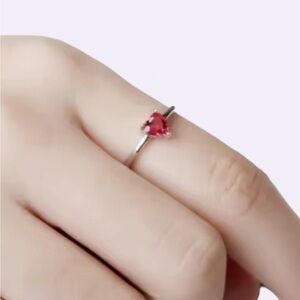 Sterling Silver Heart Ring with Red Gem adjustable size